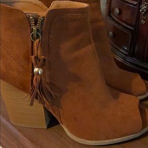 Suede peep toe booties